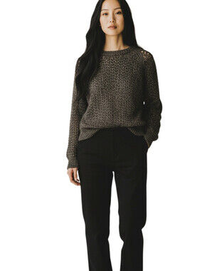 Massimo Dutti Italian Yarn Brown Gold Knit Sweater Women’s Medium Made in Italy